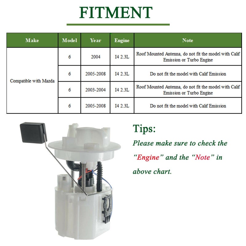 YHTAUTO Electric Fuel Pump with Sending Unit Compatible with Mazda 6 2003-2008 L4 2.3L - Image 2